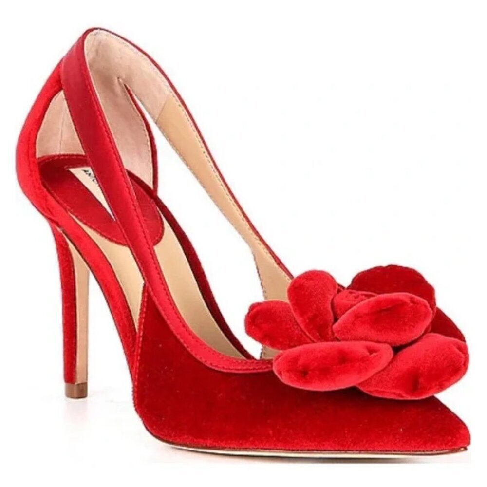 NEW Antonio Melani Ester Velvet Red Flower Heel Pumps in Red Jasper Sz. 5.5